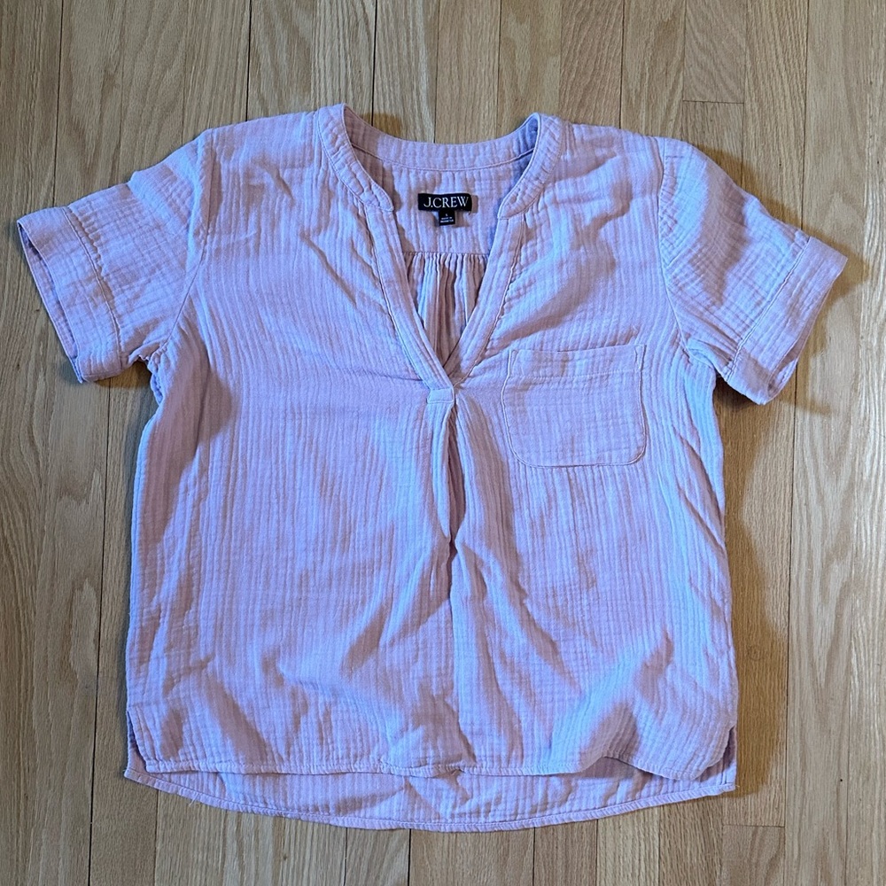 J.Crew V-Neck Soft Gauze Light Pink Popover Top, Size Small